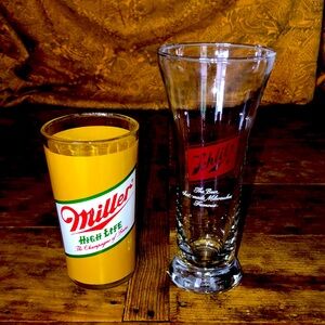 Vintage Beer Tall Glasses Miller High Life & Schlitz Nice!